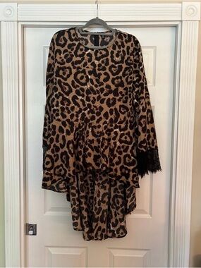 RVT Leopard Print Peplum Blouse in Brown and Black